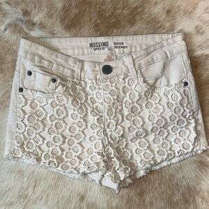 White Lace Denim Shorts
